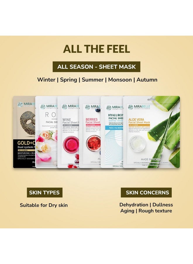 MIRABELLE Cosmetics Korea Dry Skin Korean Face Mask Sheets | Anti-Aging & Hydration| Suitable For Women & Men | Combo Pack Of 6 (Each 25Ml)  - Image 3