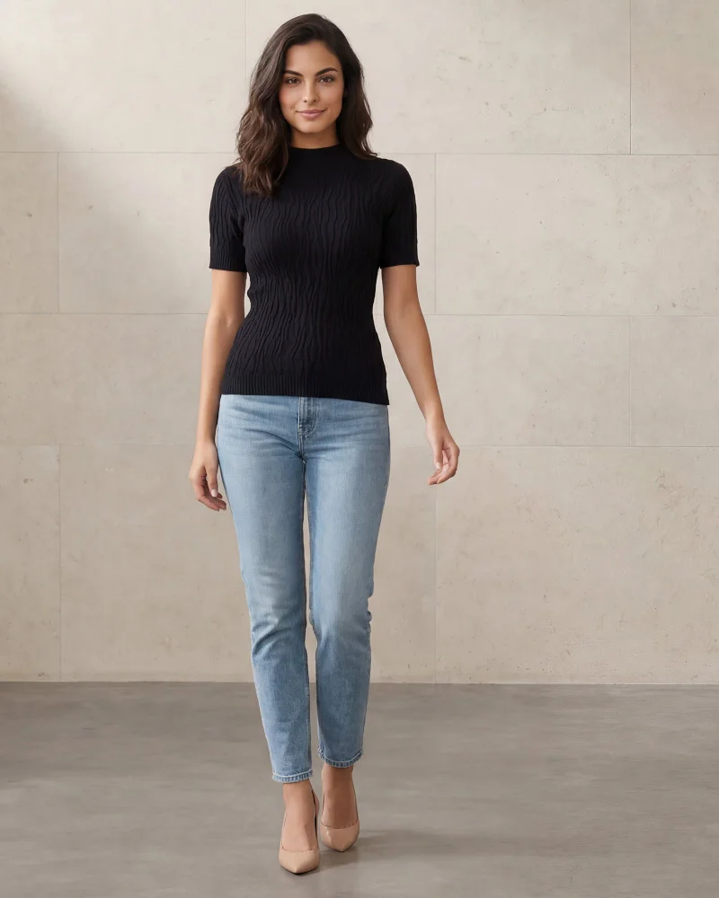 Redtag Women Black Jersey Top