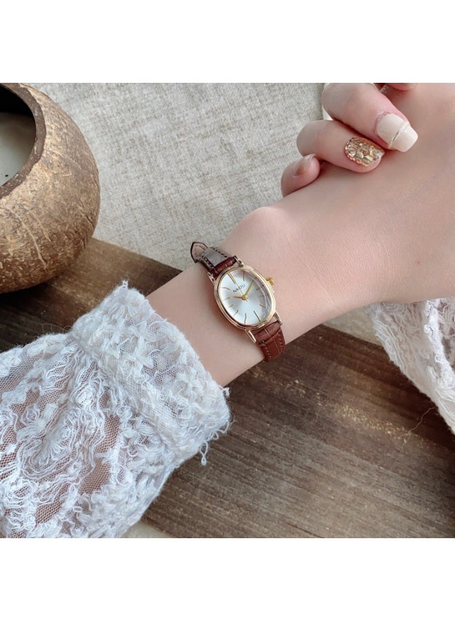 NAIDU Women's Leather Strap Quartz Watch, Analog Display Oval Sunburst Textured Dial, Stylish Vintage Watch as Gift for Women - Image 3