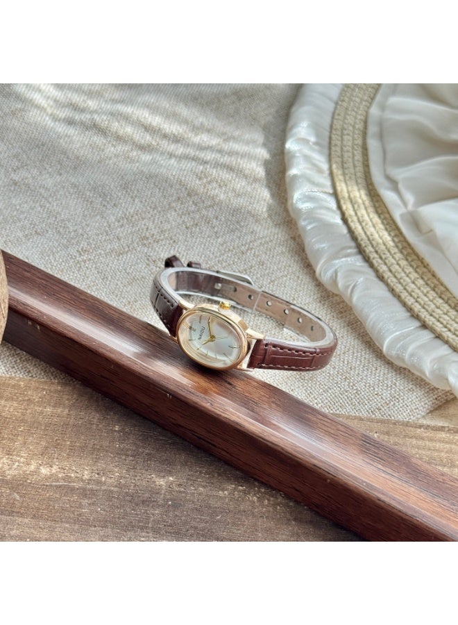 NAIDU Women's Leather Strap Quartz Watch, Analog Display Oval Sunburst Textured Dial, Stylish Vintage Watch as Gift for Women - Image 4