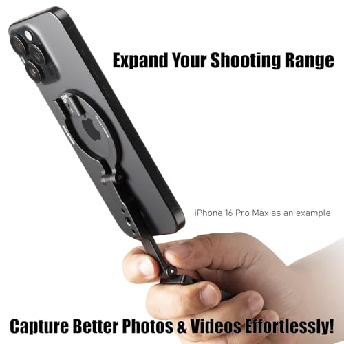 ZELNOOX Ultra-Compact Magnetic Tripod Stand for iPhone 17/16/15/14/13/12 Pro Max Magsafe Case, Adjustable Cellphone Holder with 1/4" Screw & Travel Hook, Aluminum Alloy (Black) - Image 5