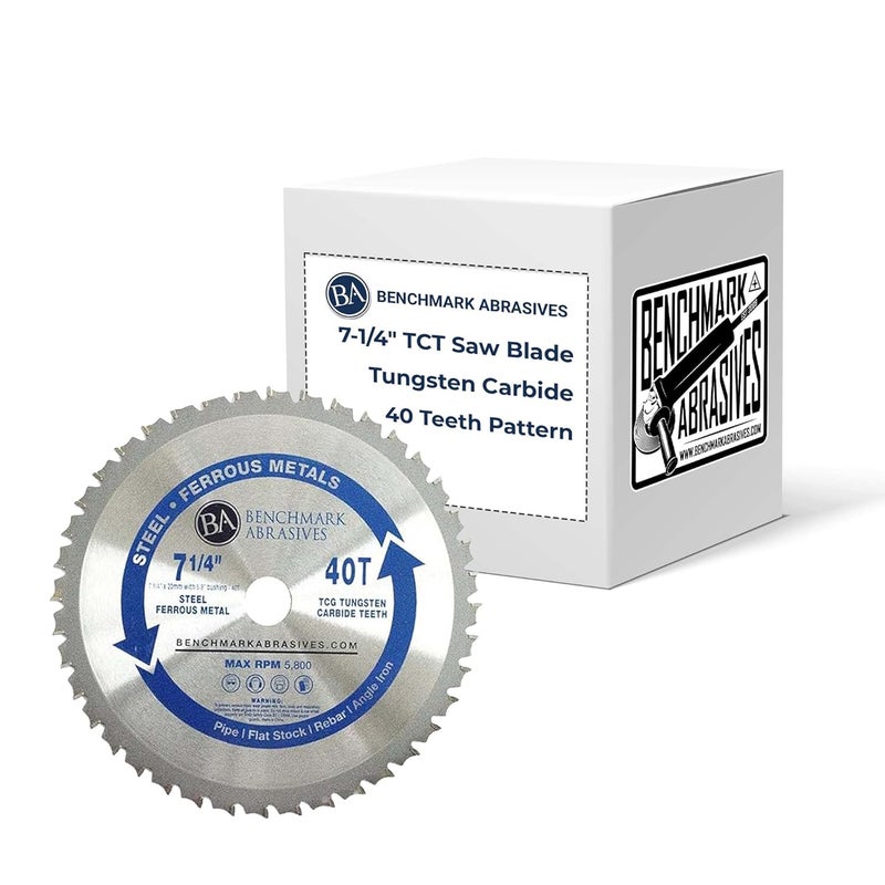 Benchmark Abrasives TCT 7 1/4 Inch Circular Saw Blade, Tungsten Carbide Tipped Metal Cutting Saw Blades for Cutting Metal, Stainless Steel, Ferrous Metals, Miter Saw Blade (7-1/4" 40 Teeth) - Image 1