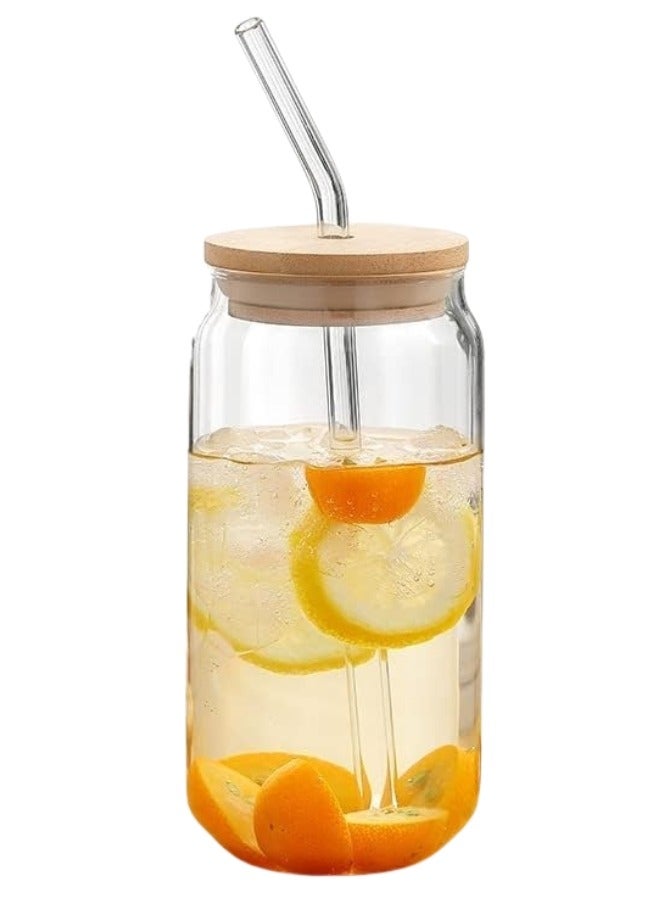 أكواب قهوة زجاجية مع أغطية وقشة سعة 400 مل، أكواب شرب للعصائر والمشروبات المثلجة والكوكتيلات والمنزل والسفر (عبوة من قطعة واحدة)  - Image 1