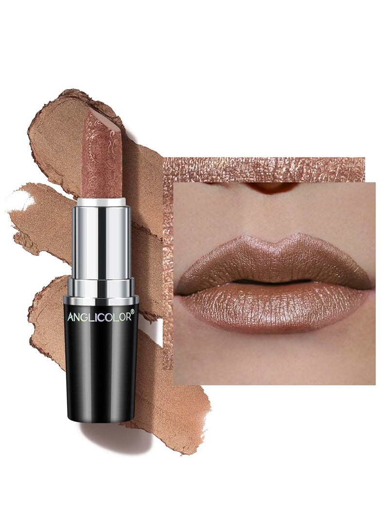Anglicolor Glitter Brown Lipstick,High Impact Lipcolor,Lightweight Hydrating Formula,Metallic Lipstick For Women For Vegan & Cruelty-Free,Full-Coverage Lip Color (09 GUILTY PLEASURE, 4g) 