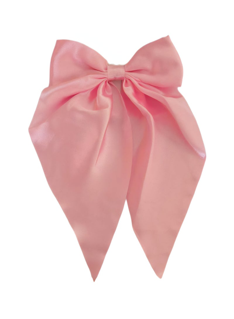 Satin Single Layered Baby Pink Hair Bow Barrette - Image 1