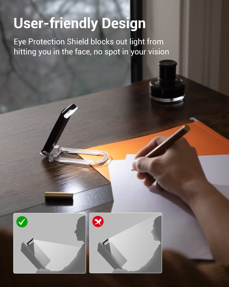 DEWENWILS Book Reading Light with Cilp, LED Clip on Book Light for Reading in Bed, USB Rechargeable Eye Care Book Lamp for Kids, Bookworms,2 Brightness Levels (Black) - Image 5