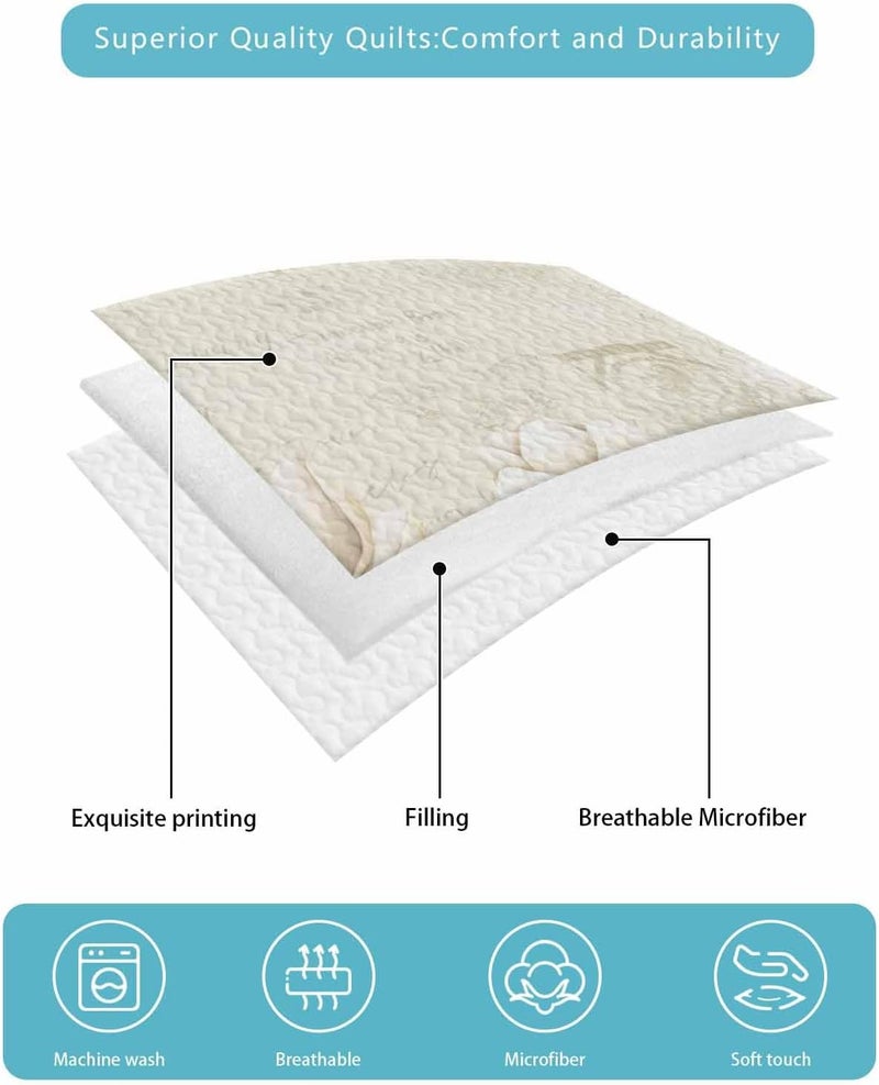 Quilts Twin Size Bedding Set, White Floral Lightweight Quilted Comforter, Spring Country Vintage Flower Leaf Plant Soft Reversible Bedspread Coverlet with Pillow Covers for All Season, 68" x 86" - Image 5