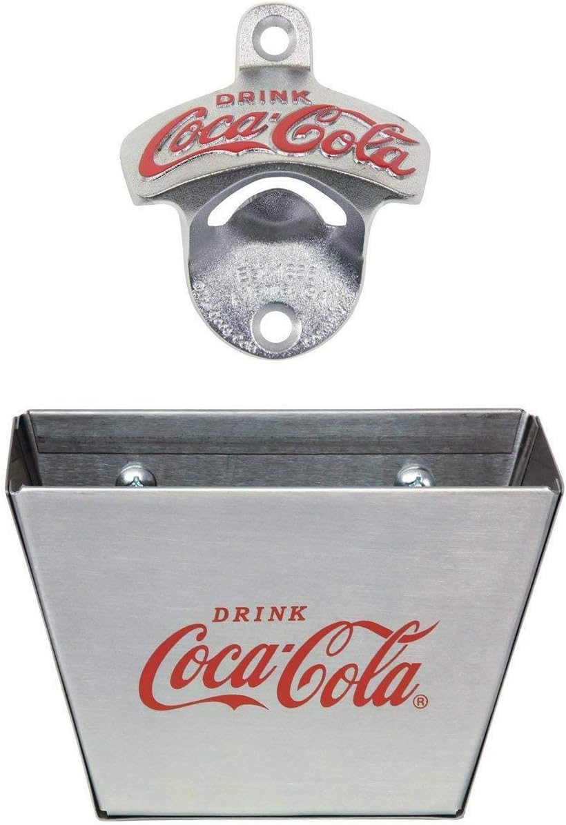 Tablecraft Coca-Cola Wall Mount Bottle Opener and Cap Catcher Set