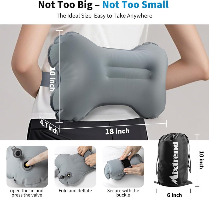 Mixtrend Travel Lumbar Pillow Inflatable Lumbar Support Pillow with Memory Foam, Back Support Pillow for Airplane Long Flight, Essential Travel Support Pillow for Women Men Kids - Image 5