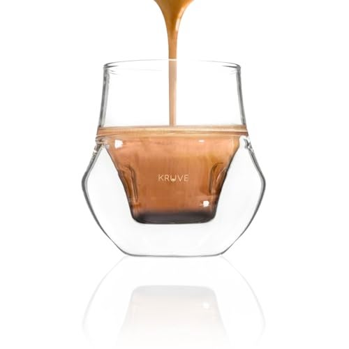 KRUVE Propel Espresso Cups, Handmade Double-Walled Glass Coffee Mugs, Clear 2.5 oz, Scientific Design for Better Tasting Coffee (Set of Two) - Unique Glass Coffee Cups with Headspace & Internal Fins - Image 1