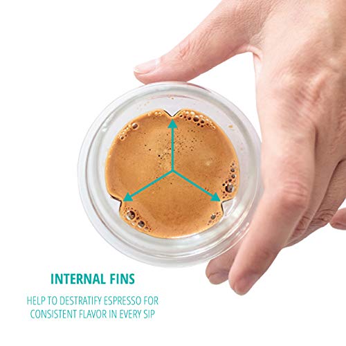 KRUVE Propel Espresso Cups, Handmade Double-Walled Glass Coffee Mugs, Clear 2.5 oz, Scientific Design for Better Tasting Coffee (Set of Two) - Unique Glass Coffee Cups with Headspace & Internal Fins - Image 3