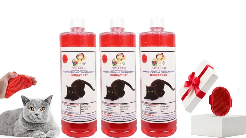 Swacch Bombay Cat Shampoo -1 Litre (Pack of 3) (Jasmine) + Bath Brush with Adjustable Straps Combo Pack - Image 1