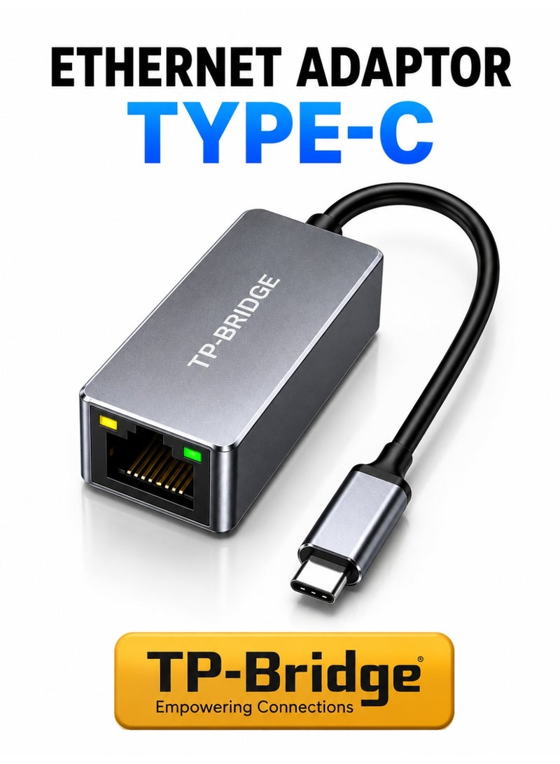 تي بي بردج محول TP-Bridge من USB Type-C إلى Gigabit Ethernet RJ45 LAN للشبكات لأجهزة الكمبيوتر المحمولة التي تعمل بنظام Windows و macOS و Linux والأجهزة اللوحية وأجهزة USB-C - Image 1