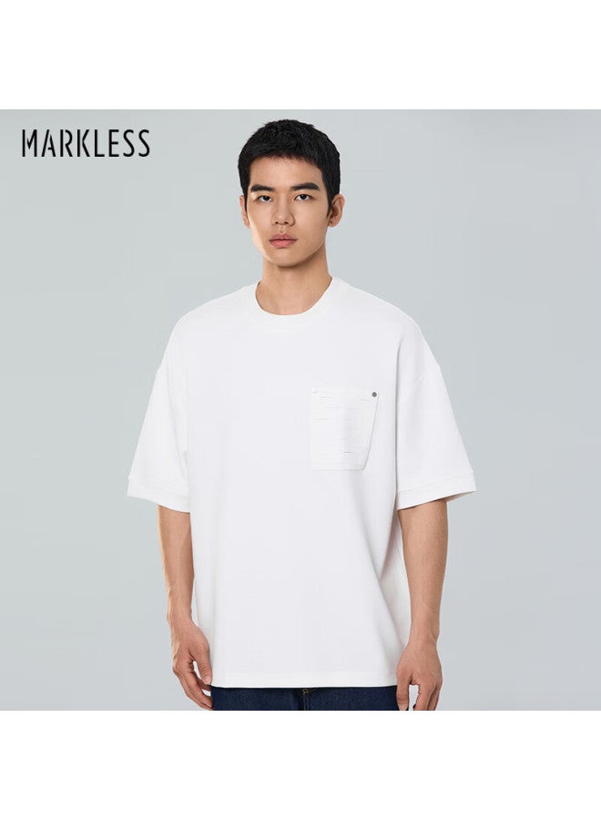 Markless Modal Air Layer Cloud-feel T-shirt For Men, Summer New Style Breathable Loose Men's Short Sleeve, 5651 White L - Image 1