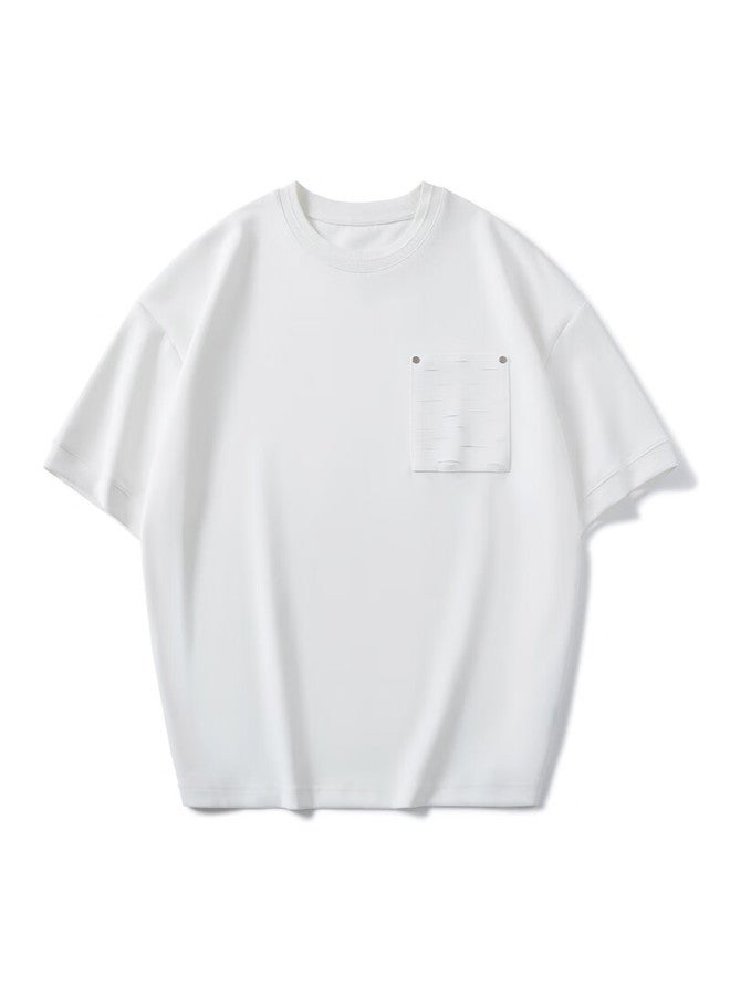 Markless Modal Air Layer Cloud-feel T-shirt For Men, Summer New Style Breathable Loose Men's Short Sleeve, 5651 White L - Image 4