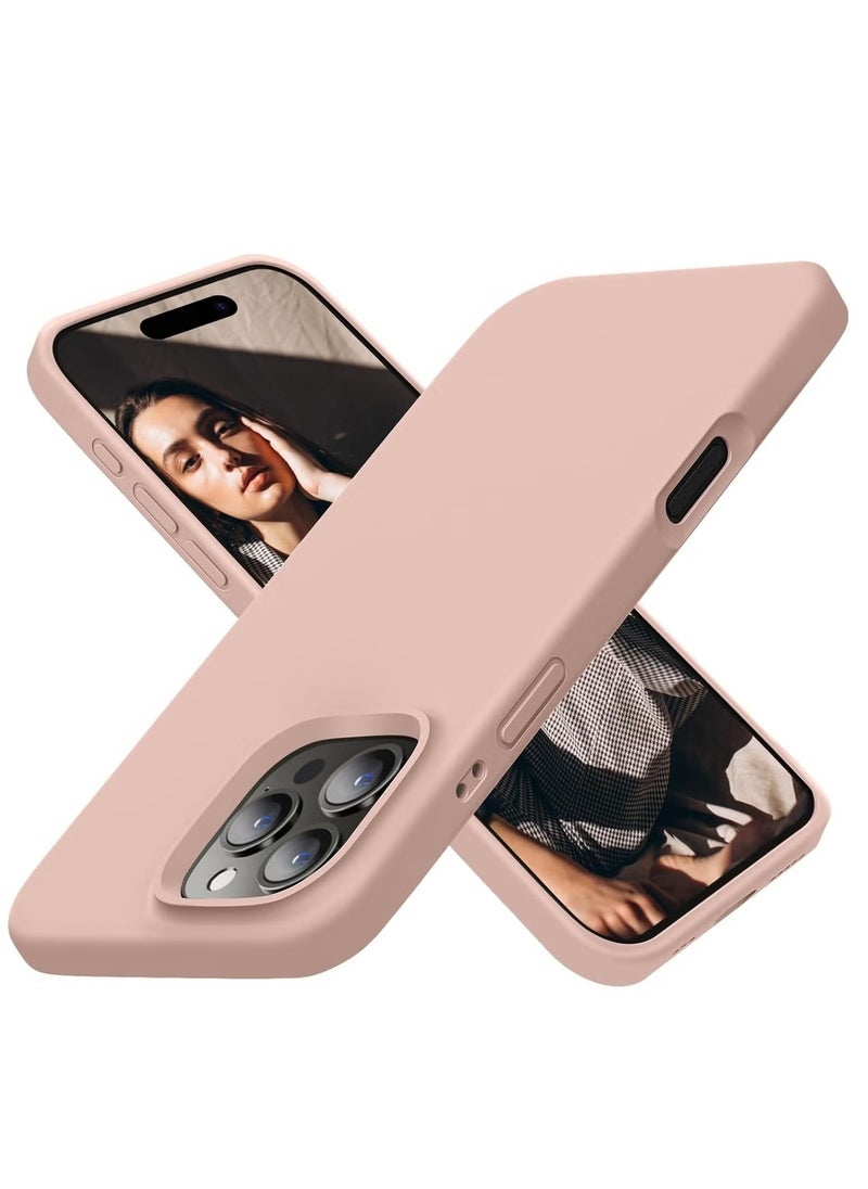 Generic Premium Soft Liquid Silicone Case for iPhone 16 Pro – Silky and Soft Touch Full-Body Protective Bumper (Sandy Pink)  - Image 1