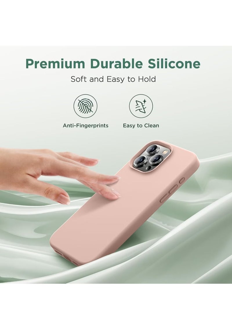 Generic Premium Soft Liquid Silicone Case for iPhone 16 Pro – Silky and Soft Touch Full-Body Protective Bumper (Sandy Pink)  - Image 4