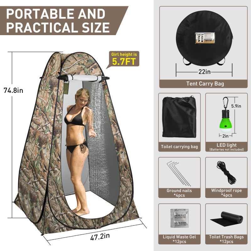 Thallike Portable Toilet with Tent, Privacy Pop Up Tent with LED Lights Camp Bathroom for Adults Outdoor Camping Travel Toilet Tent Kit with Toilet Bags & Liquid Waste Gel - Image 5