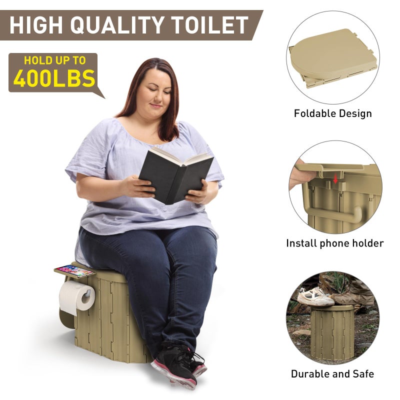 Thallike Portable Toilet with Tent, Privacy Pop Up Tent with LED Lights Camp Bathroom for Adults Outdoor Camping Travel Toilet Tent Kit with Toilet Bags & Liquid Waste Gel - Image 4