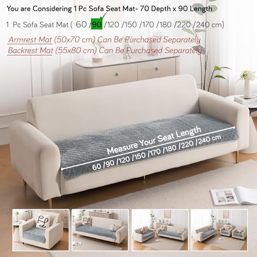 HOKIPO 'Diamond Plush' Premium Quilted Anti Slip Sofa Cover Mats for L Shape and 1/2/3 Seater Sofa. Make Your Own Sofa Cover Set, 70(D) x 90(L) cm, Grey (AR-5896-GRY) - Image 5