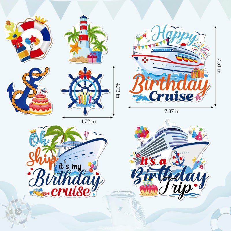 Dazoratix Birthday Cruise Door Decorations - 7 PCs Large Ship Cabin Magnetic Stickers Palm Magnets Anchor Tropical Decals Decorative Magnet Stateroom Accessories for Party Happy Summer Carnival Decor - Image 2