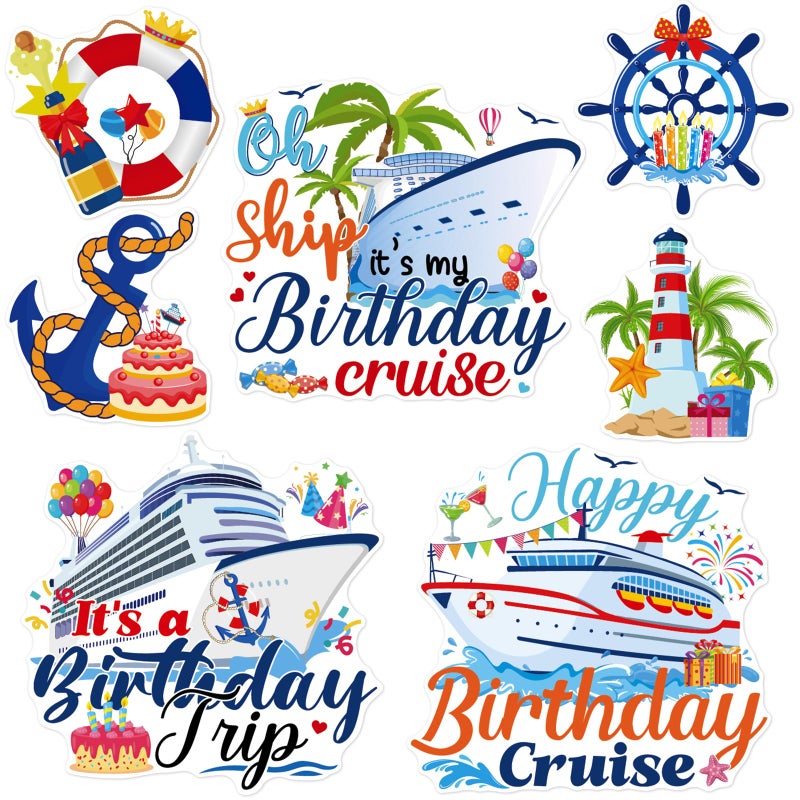 Dazoratix Birthday Cruise Door Decorations - 7 PCs Large Ship Cabin Magnetic Stickers Palm Magnets Anchor Tropical Decals Decorative Magnet Stateroom Accessories for Party Happy Summer Carnival Decor - Image 1