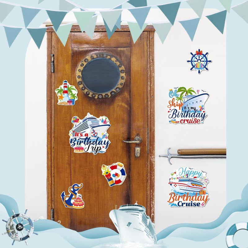 Dazoratix Birthday Cruise Door Decorations - 7 PCs Large Ship Cabin Magnetic Stickers Palm Magnets Anchor Tropical Decals Decorative Magnet Stateroom Accessories for Party Happy Summer Carnival Decor - Image 4