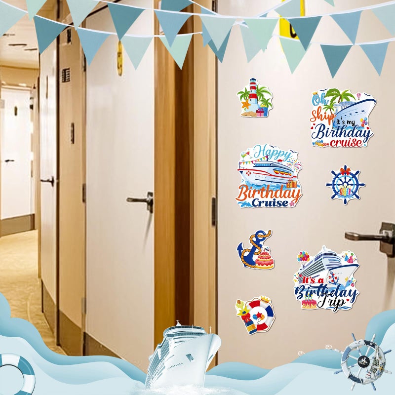 Dazoratix Birthday Cruise Door Decorations - 7 PCs Large Ship Cabin Magnetic Stickers Palm Magnets Anchor Tropical Decals Decorative Magnet Stateroom Accessories for Party Happy Summer Carnival Decor - Image 5