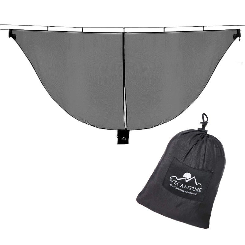 Wecamture Hammock Bug Mosquito Net XL 11x46FT NoSeeUms Polyester Fabric for 360 Degree Protection Dual Sided Diagonal Zipper for Easy Access Fits All Hammocks