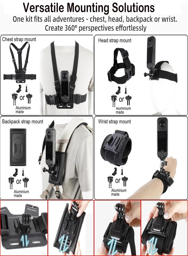 PellKing Accessories Kit for insta360 X4,Included Carrying Case with Belt,2 Pcs Metal 1/4" Adapter,Handlebar Mount,Magnetic Mount,43in Selfie Stick,Chest Strap,Head Strap,Backpack Clip,and Others - Image 4