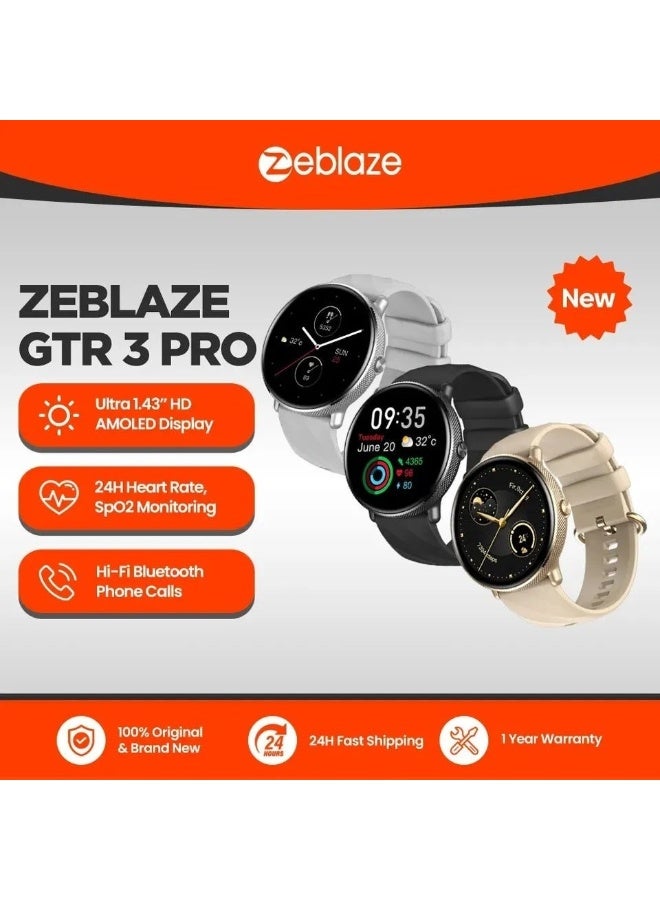 زيبليز Zeblaze GTR 3 Pro Voice Calling Smart Watch 1.43" AMOLED Display 316L Stainless Steel Frame Fitness Tracking Smartwatch، ذهب شامباني 0814171 - Image 2