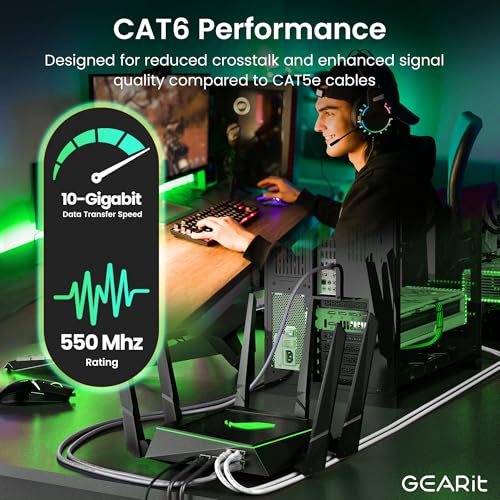 GearIT Cat 6 Ethernet Cable (10-Pack 10 Feet) Cat6 Network Patch, 10Gbps, RJ45, Snagless Cord, Gold-Plated Connectors, Internet for PC, TV, Tablet, Router, Printer, Servers, IT Data Center - Gray - Image 4