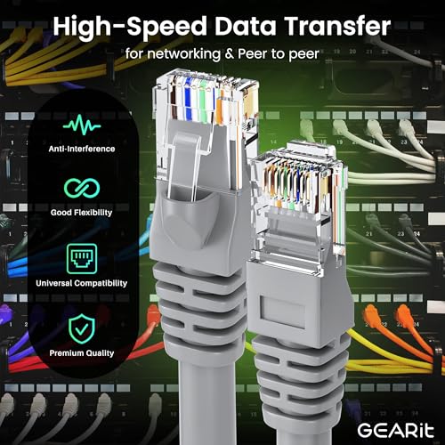 GearIT Cat 6 Ethernet Cable (10-Pack 10 Feet) Cat6 Network Patch, 10Gbps, RJ45, Snagless Cord, Gold-Plated Connectors, Internet for PC, TV, Tablet, Router, Printer, Servers, IT Data Center - Gray - Image 3