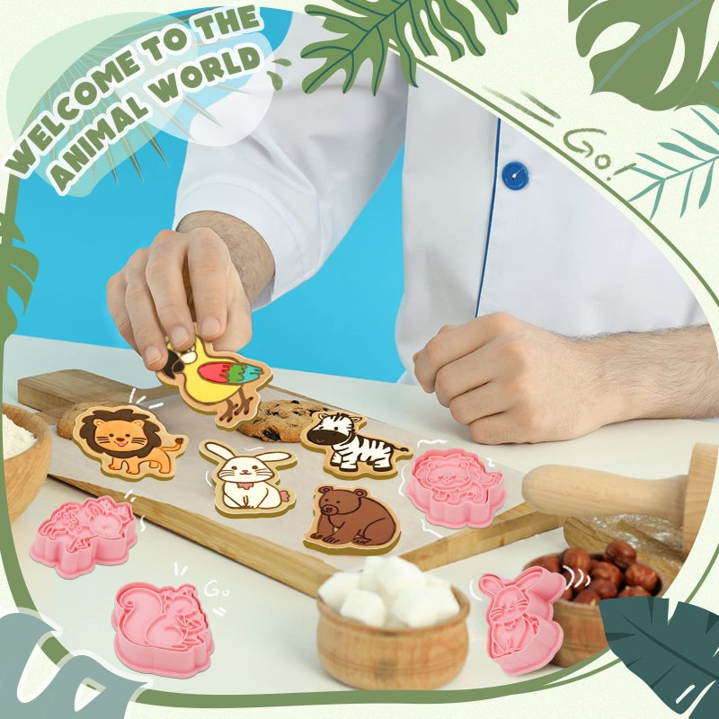 Hoolerry مجموعة قواطع بسكويت الحيوانات 16 قطعة مع طوابع دفع شكل حيوانات ثلاثية الأبعاد - Image 5