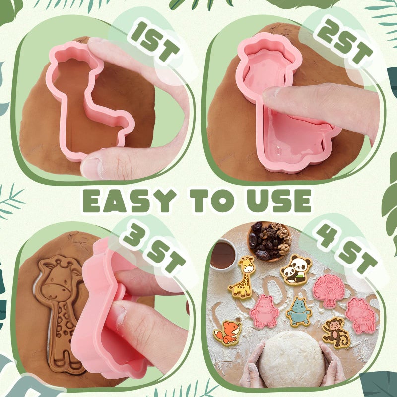 Hoolerry مجموعة قواطع بسكويت الحيوانات 16 قطعة مع طوابع دفع شكل حيوانات ثلاثية الأبعاد - Image 4