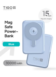 T I G O Magsafe Power Bank 10000mAh Wireless Portable Charger Fast Charging with Display, Mobile Phone PD 20W Wired Charging, iPhone Magsafe Charger Battery Pack for iPhone 12-16 Series, Samsung Blue  - Image 1