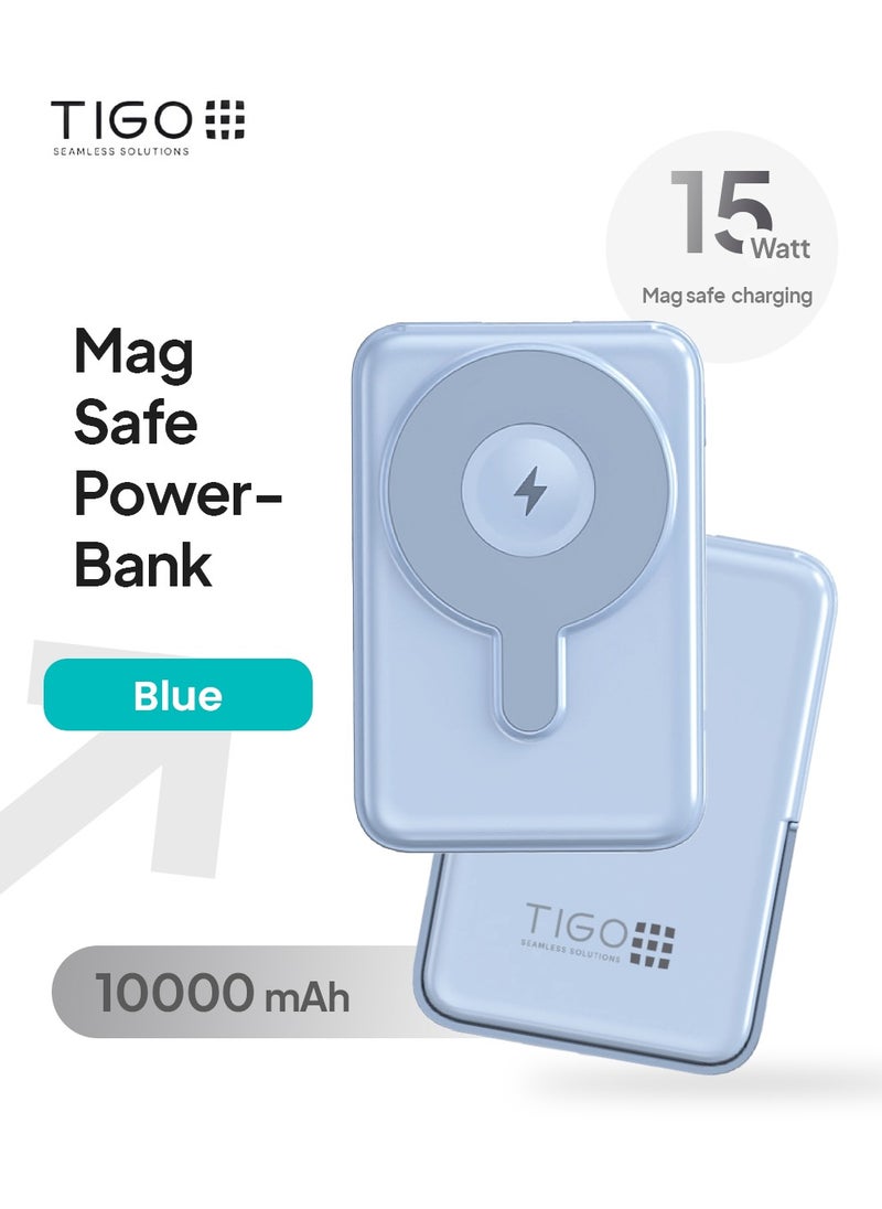 T I G O - 10000mAh Magsafe Power Bank Wireless Portable Charger Fast Charging with Display, Mobile Phone PD 20W Wired Charging, iPhone Magsafe Charger Battery Pack for iPhone 12-16 Series, Samsung Blue - Image 1