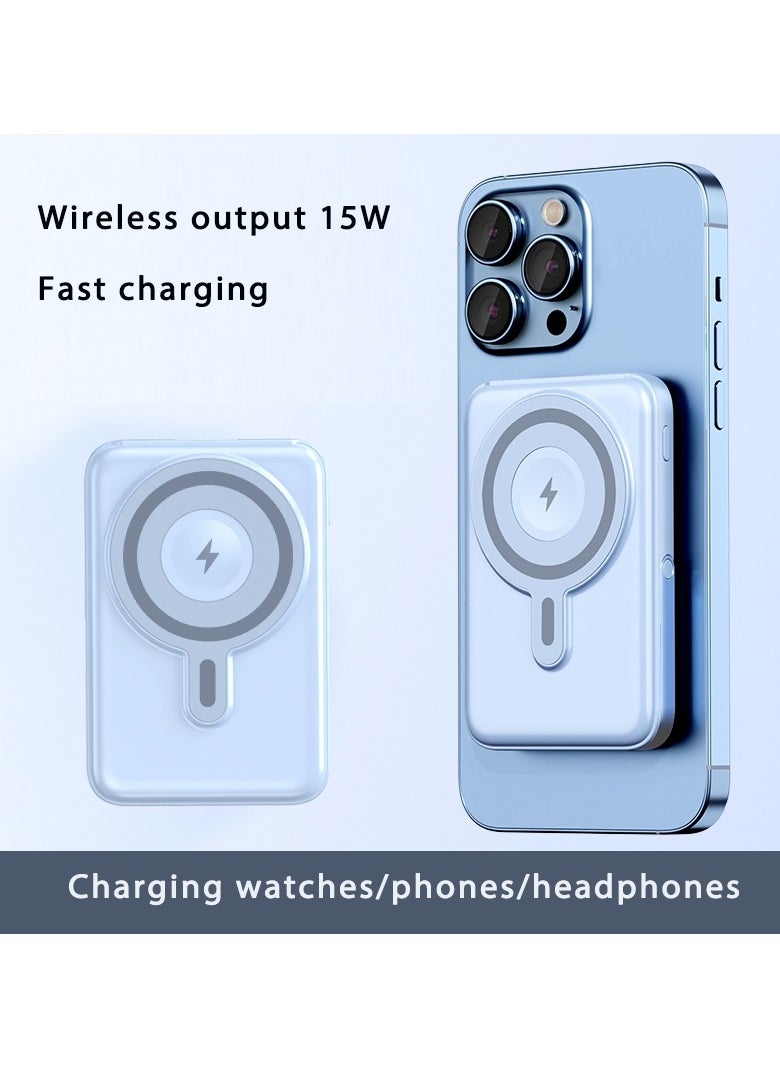 T I G O - 10000mAh Magsafe Power Bank Wireless Portable Charger Fast Charging with Display, Mobile Phone PD 20W Wired Charging, iPhone Magsafe Charger Battery Pack for iPhone 12-16 Series, Samsung Blue - Image 1