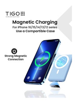 T I G O Magsafe Power Bank 10000mAh Wireless Portable Charger Fast Charging with Display, Mobile Phone PD 20W Wired Charging, iPhone Magsafe Charger Battery Pack for iPhone 12-16 Series, Samsung Blue  - Image 4