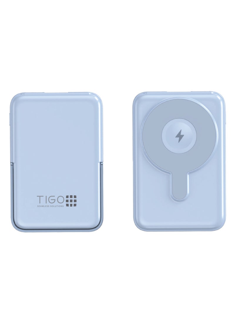 T I G O - 10000mAh Magsafe Power Bank Wireless Portable Charger Fast Charging with Display, Mobile Phone PD 20W Wired Charging, iPhone Magsafe Charger Battery Pack for iPhone 12-16 Series, Samsung Blue - Image 1