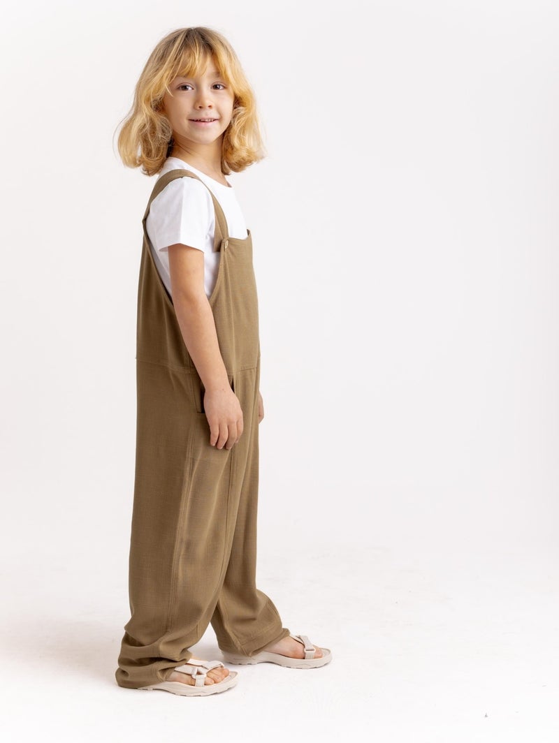 Oliven The Kid Unisex Wide Leg Linen Salopet Caramel - Image 3