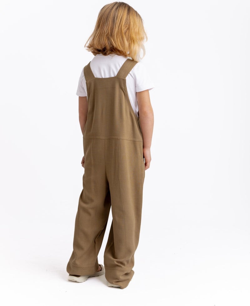 Oliven The Kid Unisex Wide Leg Linen Salopet Caramel - Image 4