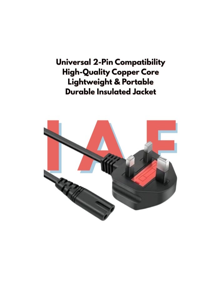 2-Pin AC Power Cable Cord – Universal 2 Prong Power Supply Wire for Printers, Gaming Consoles, Monitors & Electronics, Durable Replacement Power Cord