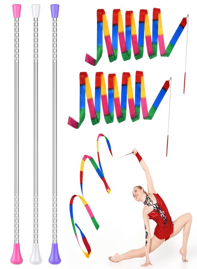 ELECLAND 3Pcs Twirling Batons and 2Pcs Dance Ribbon Wands, 21Inch Kids' Gymnastics Twirling Baton Dance Baton for Artistic Dance, Baton Twirling - Image 1