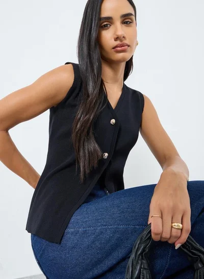 Styli Styli V Neck Sleeveless Ribbed Waistcoat