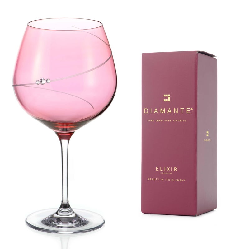 DIAMANTE Swarovski Pink Gin Copa Glass Single with Pink Silhouette  Rose Coloured Glass with Swarovski Crystals Valentines Day Mothers Day