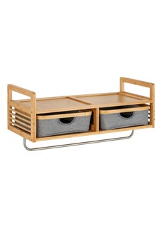 Wenko WENKO Bahari Wall Clothes Rack, Durable Bamboo Wall Shelf, with 2 Drawers, Storage Rack and Clothes Rack Rod, Space for Accessories and Clothes  - Image 1