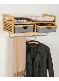 Wenko WENKO Bahari Wall Clothes Rack, Durable Bamboo Wall Shelf, with 2 Drawers, Storage Rack and Clothes Rack Rod, Space for Accessories and Clothes  - Image 2