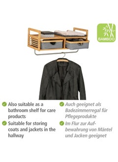 Wenko WENKO Bahari Wall Clothes Rack, Durable Bamboo Wall Shelf, with 2 Drawers, Storage Rack and Clothes Rack Rod, Space for Accessories and Clothes  - Image 5