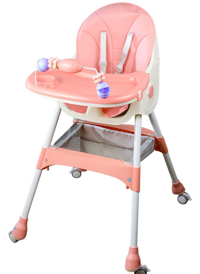 Feeding Dining Leather Chair 2 Levels Pink - H-602